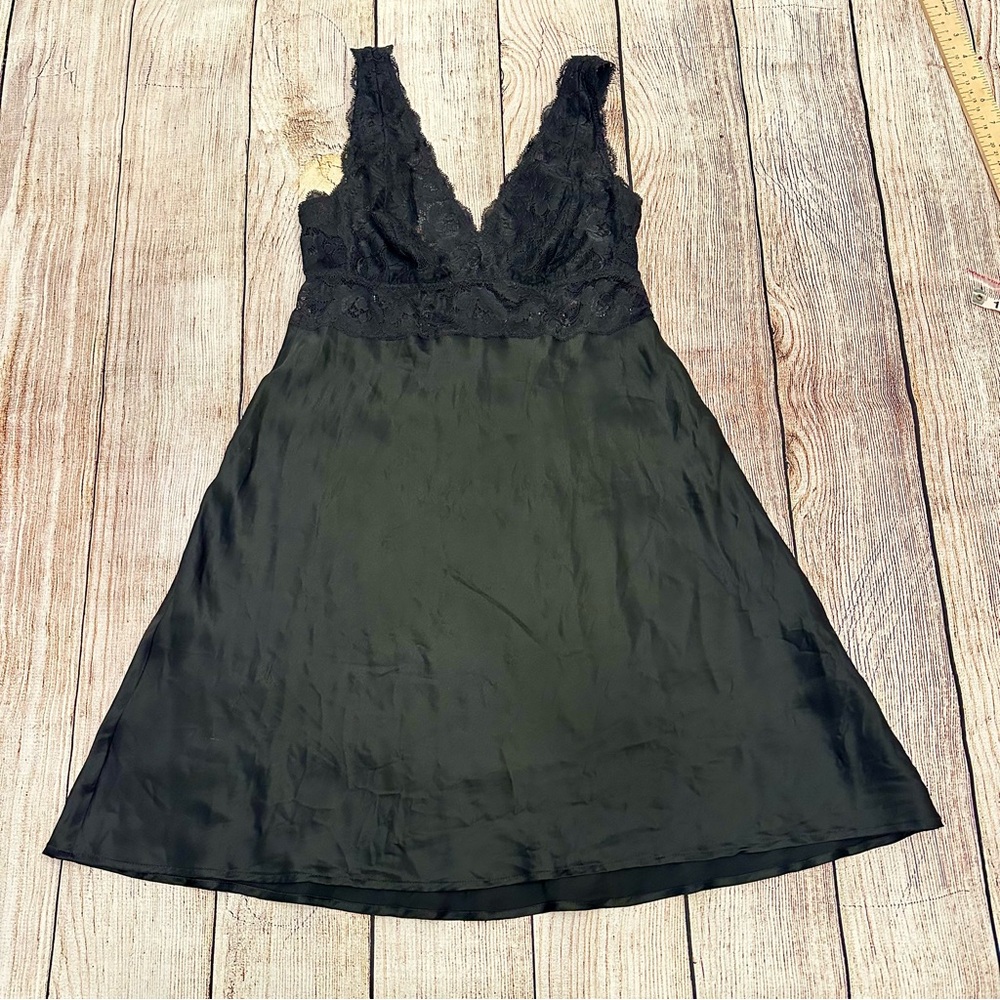 NK iMode Silk Black Chemise Size XS Babydoll Lace Negligee Dark Romantic Luxury